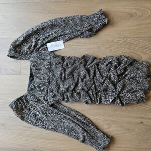 Black and White Leopard Ruched Long Sleeve Dress